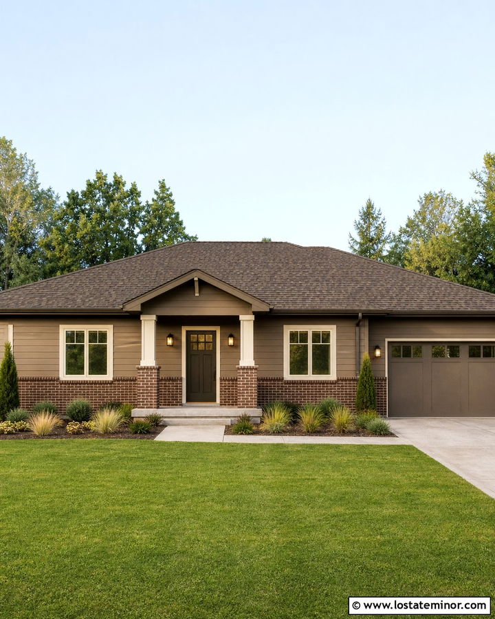 Tan House With Brick Wainscoting - 30 Tan House Design With Brick Accents Ideas