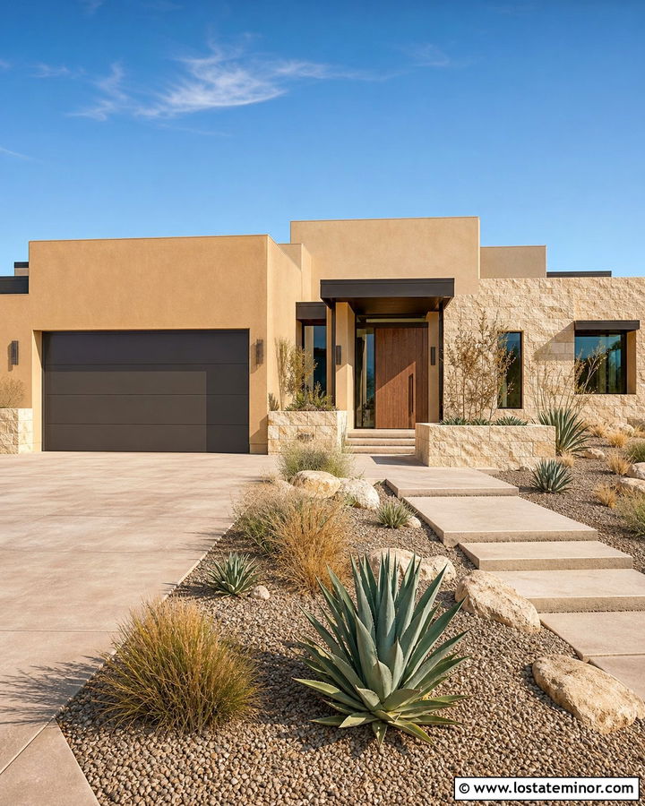Tan House With Bronze Garage Door - 30 Tan House Design With Garage Door Ideas