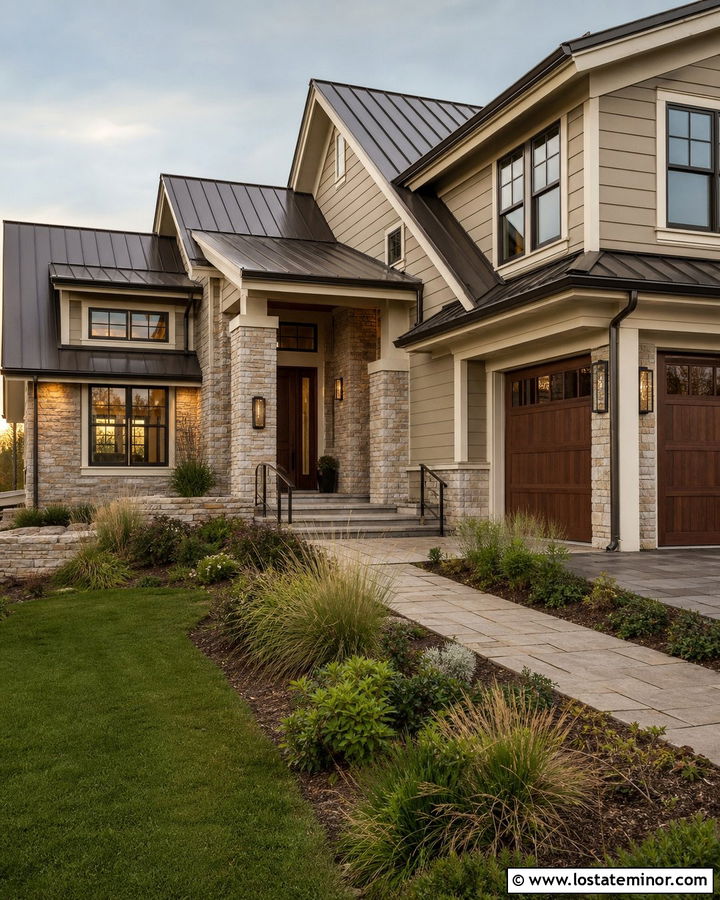 Tan House With Bronze Standing Seam Roof - 30 Tan House Design With Roof Ideas
