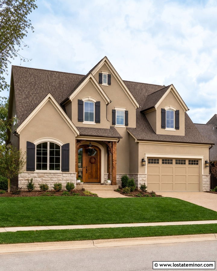 Tan House With Brown Roof And Dormers - 30 Tan House Design With Dormers Ideas