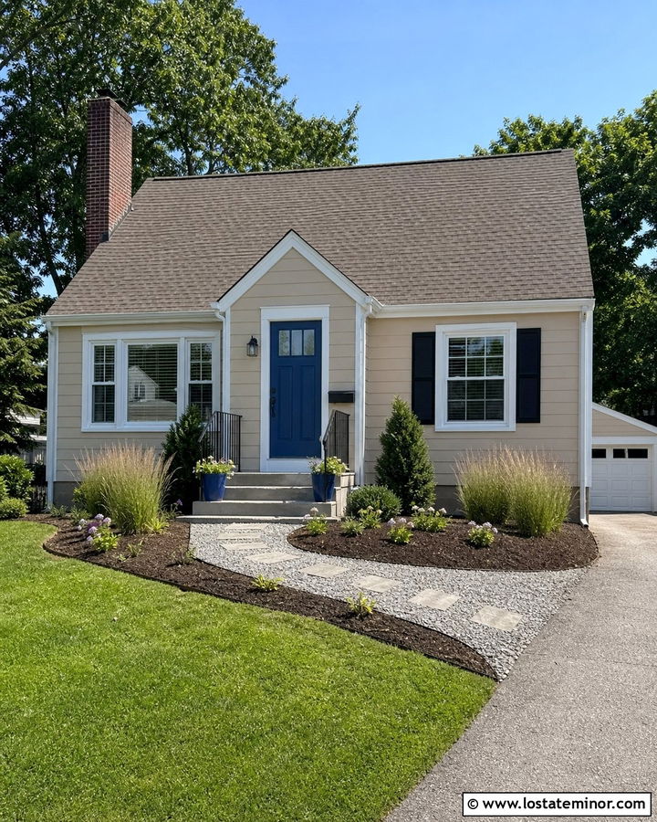 Tan House With Budget Friendly Landscaping - 30 Tan House Design With Landscaping Ideas