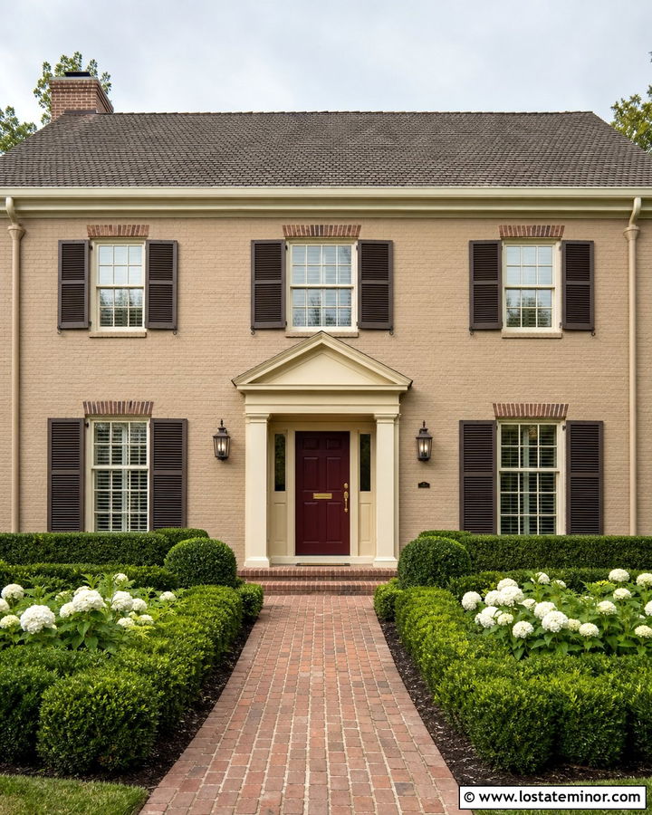 Tan House With Burgundy Front Door - 30 Tan House Design With Front Door Ideas