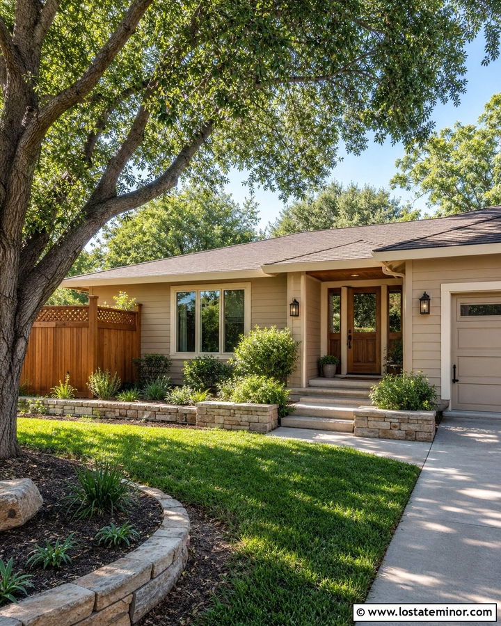 Tan House With Cedar Privacy Fence - 30 Tan House Design With Fence Ideas