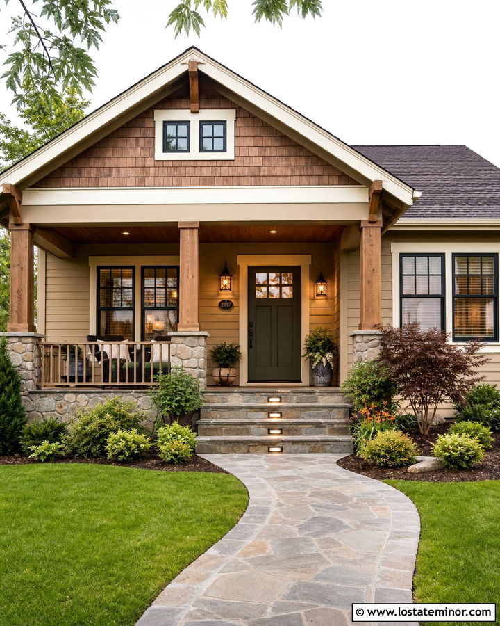 Tan House With Cedar Shake Porch - 30 Tan House Design With Cedar Shake Ideas