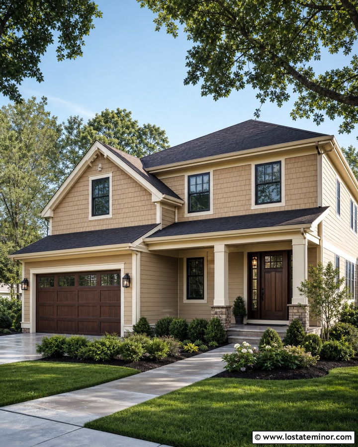Tan House With Cedar Shake Upper Story - 30 Tan House Design With Cedar Shake Ideas
