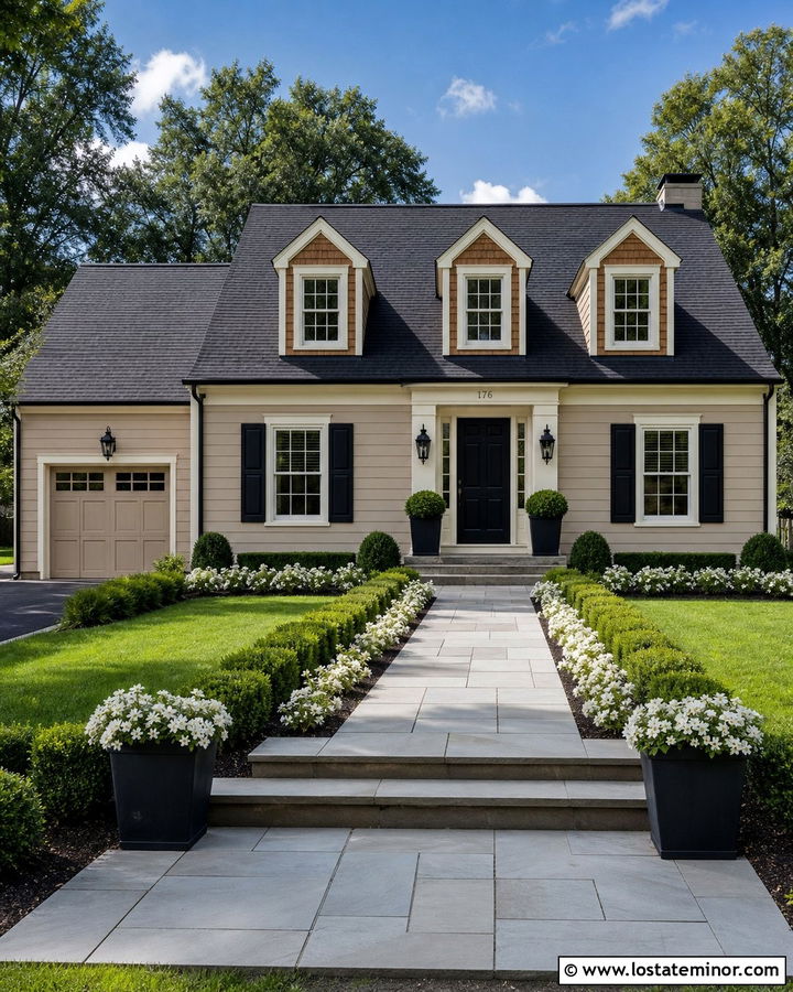 Tan House With Cedar Shakes And Black Door - 30 Tan House Design With Cedar Shake Ideas
