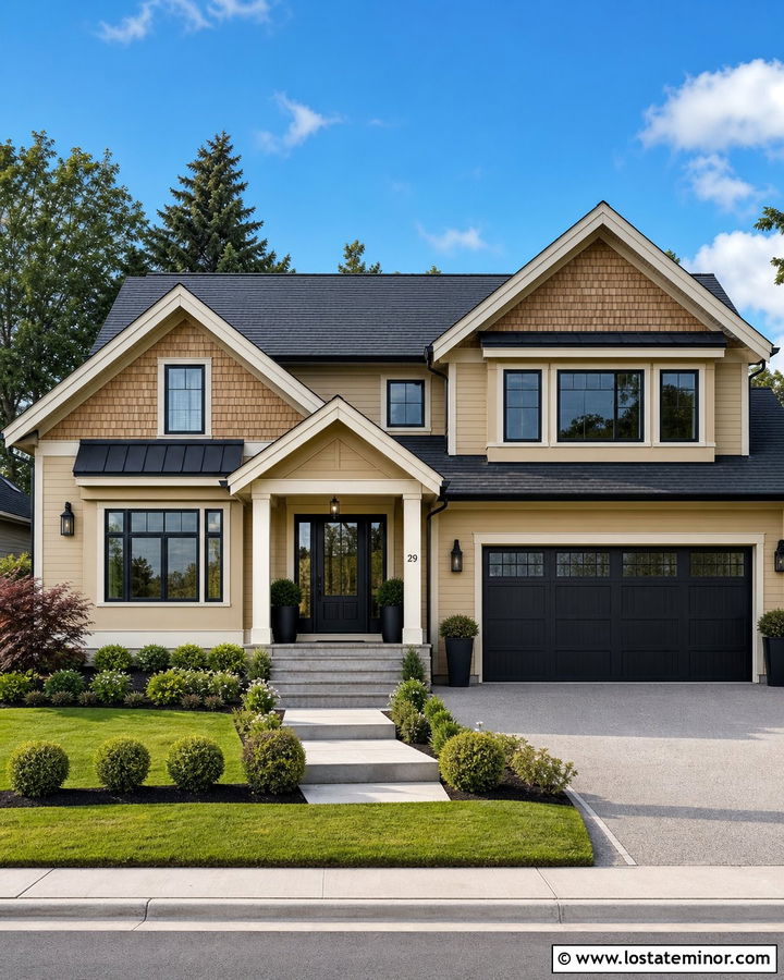 Tan House With Cedar Shakes And Black Windows - 30 Tan House Design With Cedar Shake Ideas