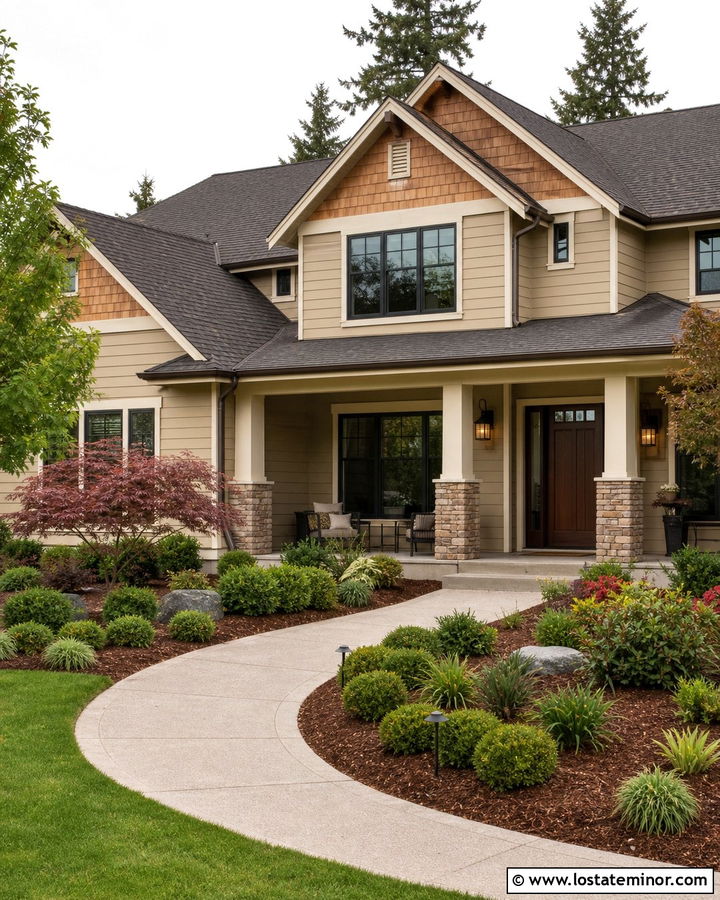 Tan House With Cedar Shakes And Brown Roof - 30 Tan House Design With Cedar Shake Ideas