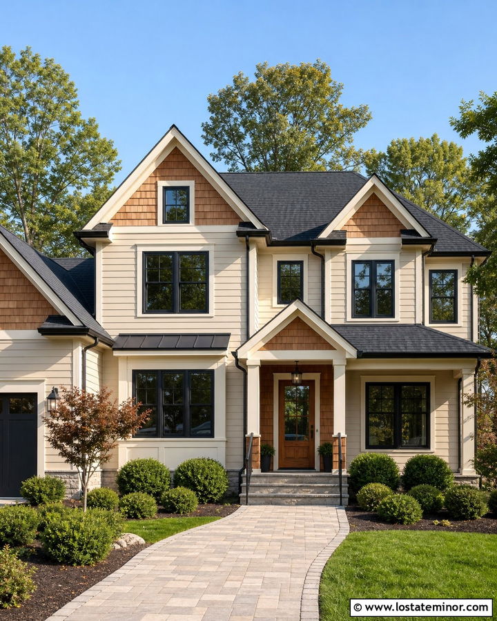 Tan House With Cedar Shakes And Charcoal Roof - 30 Tan House Design With Cedar Shake Ideas
