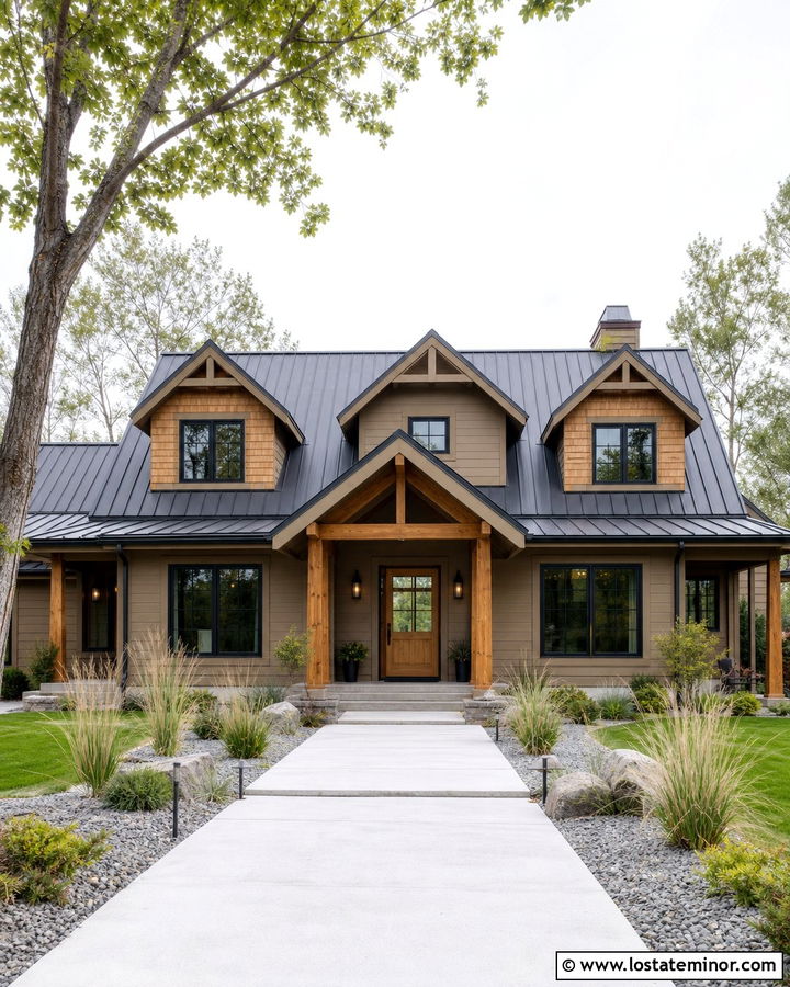 Tan House With Cedar Shakes And Metal Roof - 30 Tan House Design With Cedar Shake Ideas