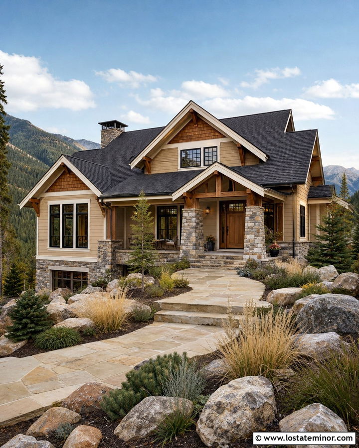 Tan House With Cedar Shakes And Stone - 30 Tan House Design With Cedar Shake Ideas