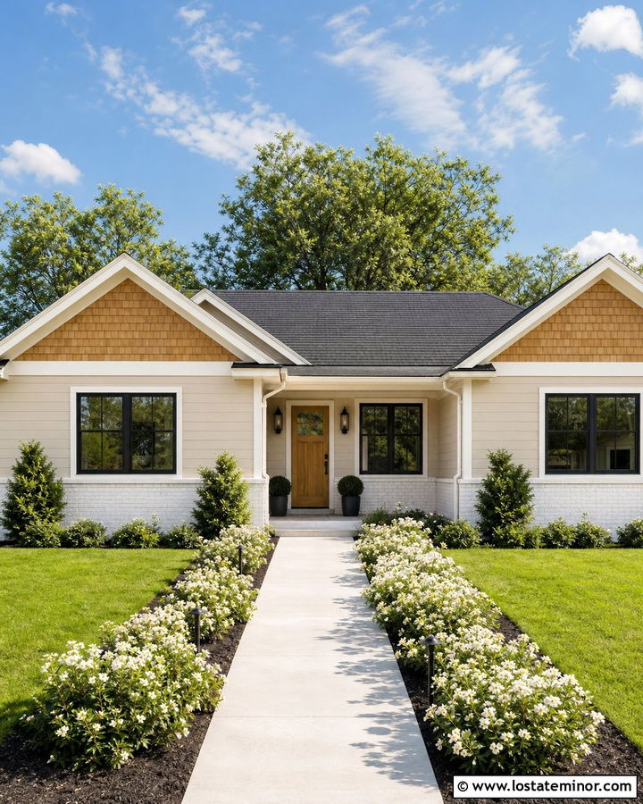 Tan House With Cedar Shakes And White Brick - 30 Tan House Design With Cedar Shake Ideas