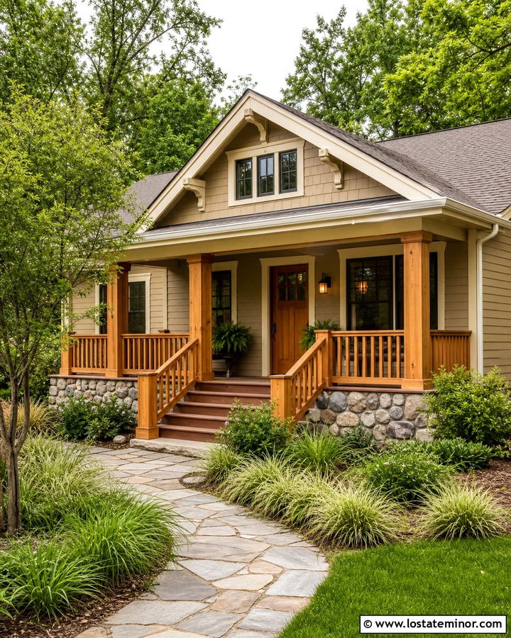 Tan House With Cedar Wood Railings - 30 Tan House Design With Railings Ideas