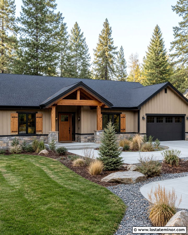 Tan House With Cedar Wood Shutters - 30 Tan House Design With Shutters Ideas