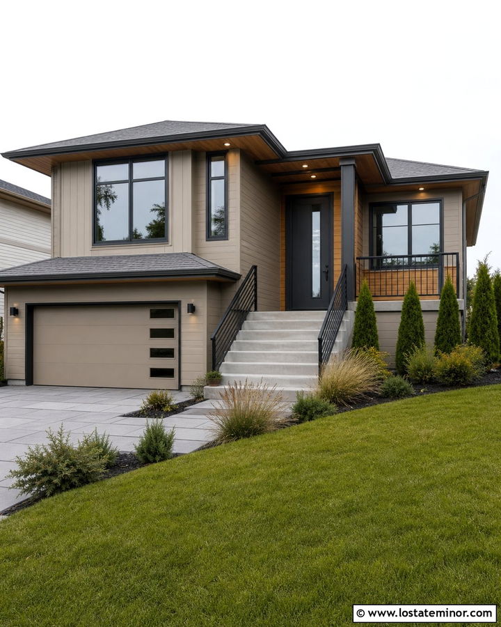 Tan House With Charcoal Front Door - 30 Tan House Design With Front Door Ideas