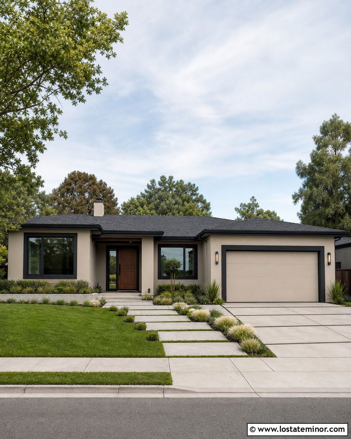 Tan House With Charcoal Gray Trim - 30 Tan House Design With Accents Ideas