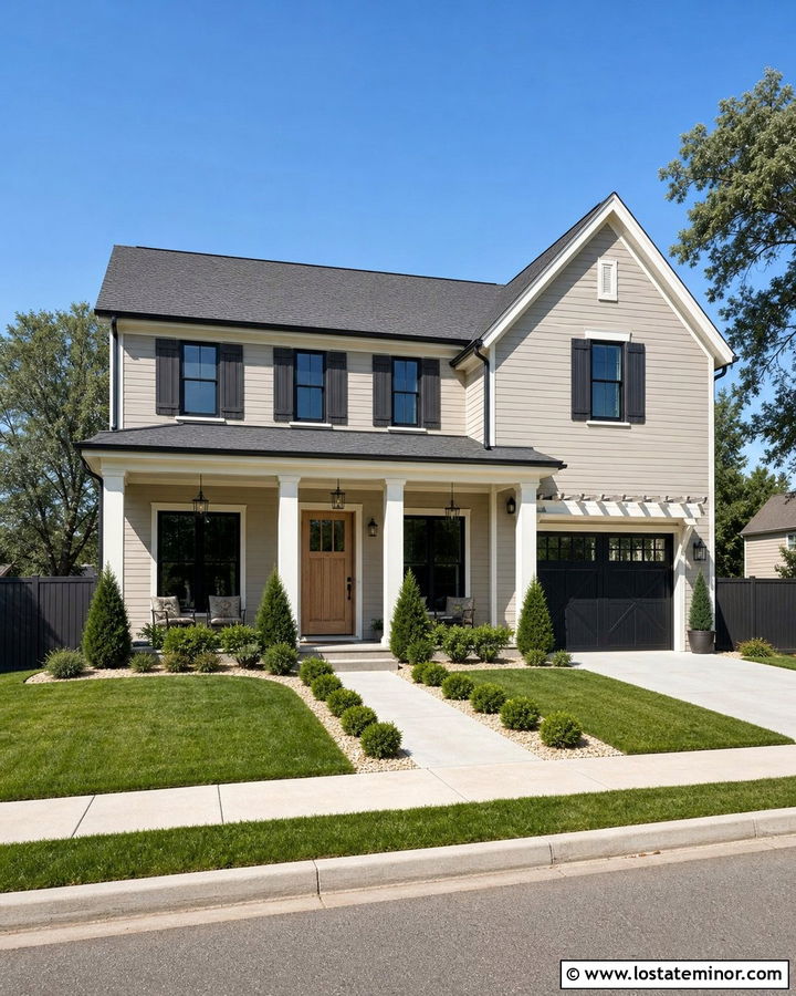 Tan House With Charcoal Privacy Fence - 30 Tan House Design With Fence Ideas