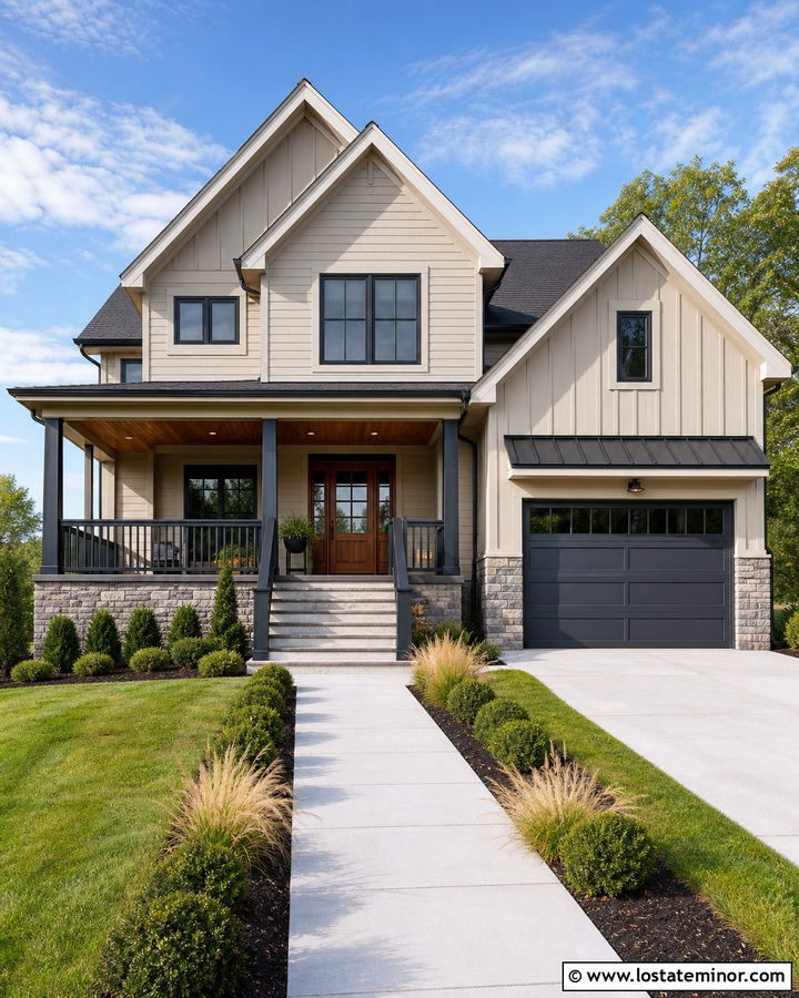 Tan House With Charcoal Railings - 30 Tan House Design With Railings Ideas