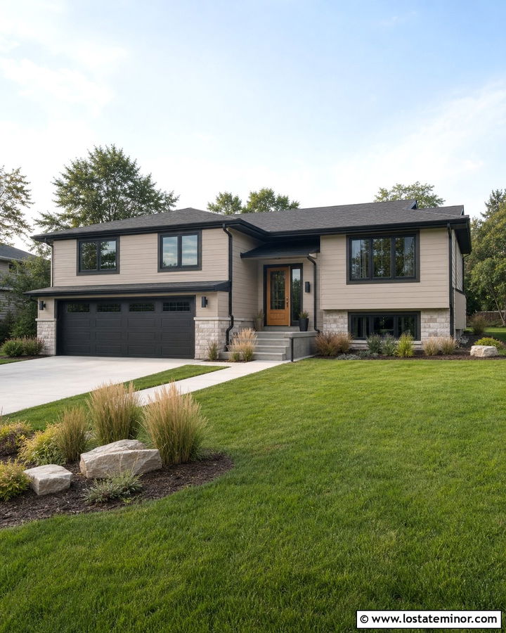 Tan House With Charcoal Window Frames - 30 Tan House Design With Window Frames Ideas