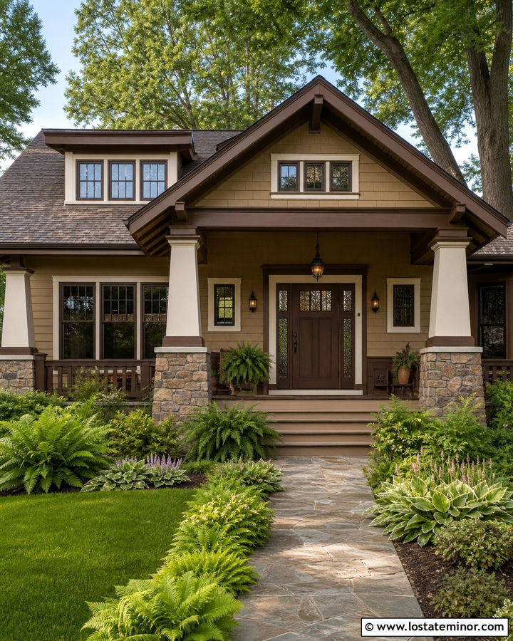 Tan House With Chocolate Brown Entry Door - 30 Tan House Design With Entry Door Ideas