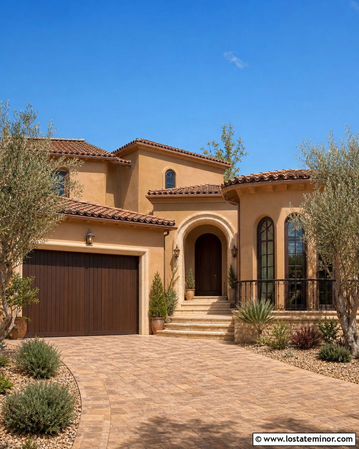 Tan House With Chocolate Brown Garage Door - 30 Tan House Design With Garage Door Ideas