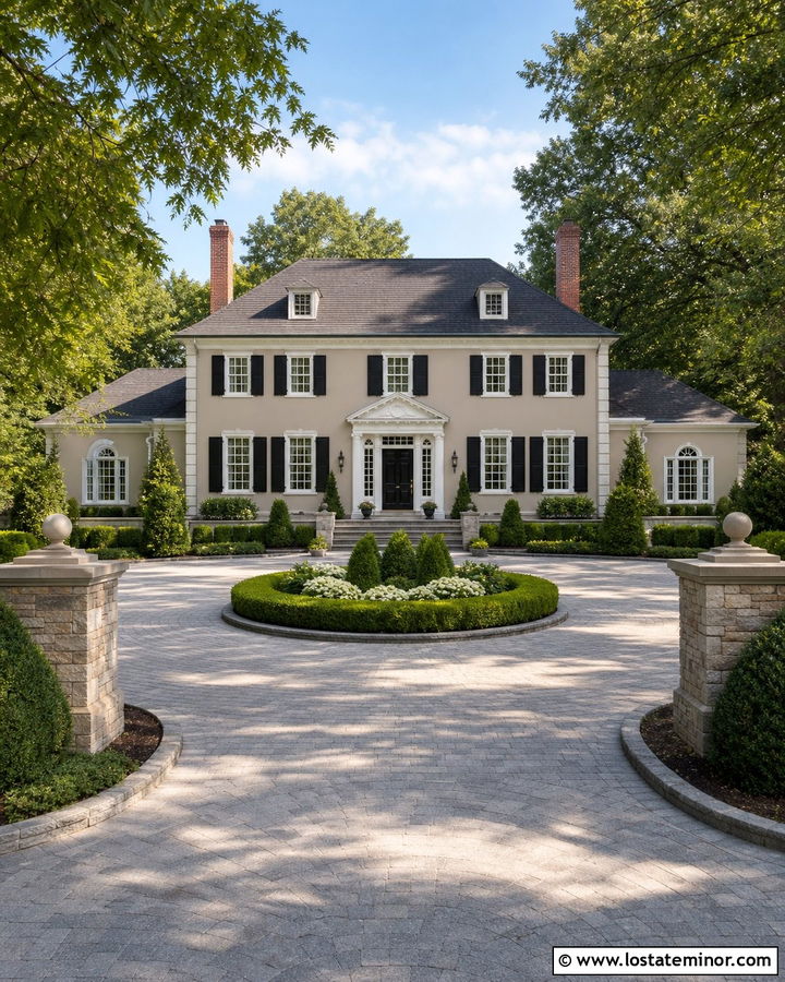 Tan House With Circular Driveway - 30 Tan House Design With Driveway Ideas