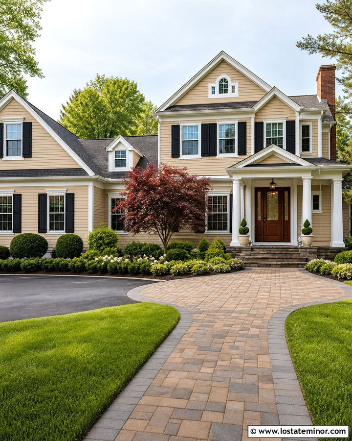 Tan House With Circular Entry Walkway - 30 Tan House Design With Walkway Ideas