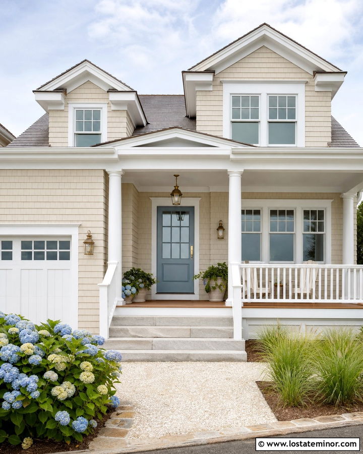 Tan House With Coastal Brass Lights - 30 Tan House Design With Light Fixtures Ideas