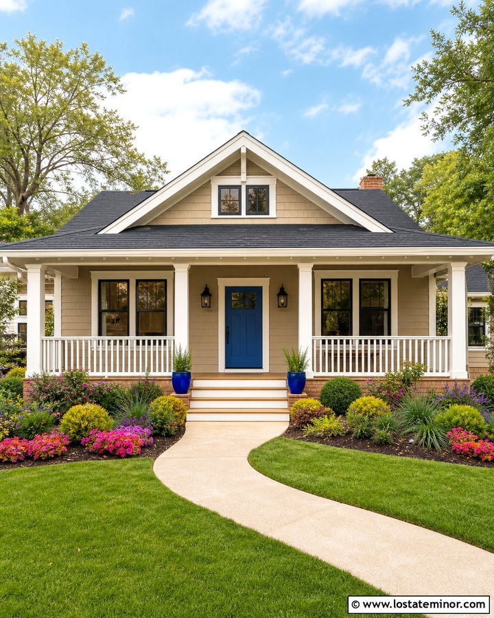 Tan House With Cobalt Blue Front Door - 30 Tan House Design With Front Door Ideas