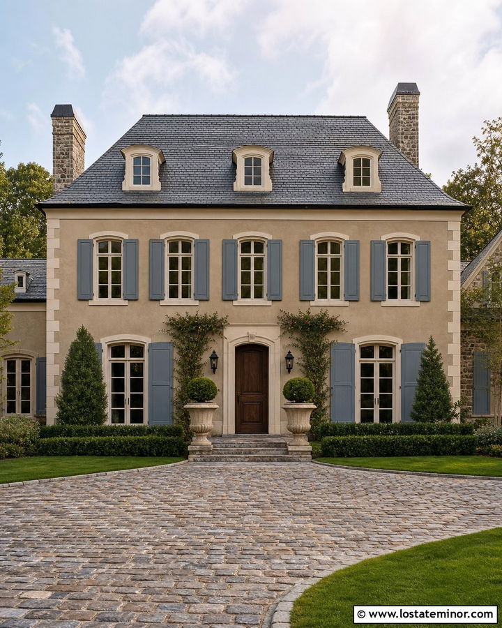 Tan House With Cobblestone Driveway - 30 Tan House Design With Driveway Ideas