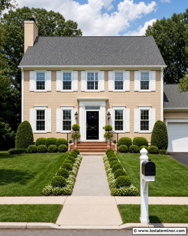 Tan House With Colonial Mailbox - 30 Tan House Design With Mailbox Ideas