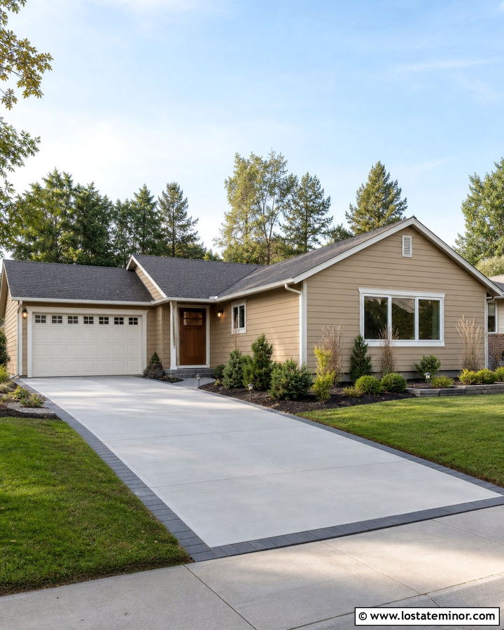 Tan House With Concrete Driveway - 30 Tan House Design With Driveway Ideas