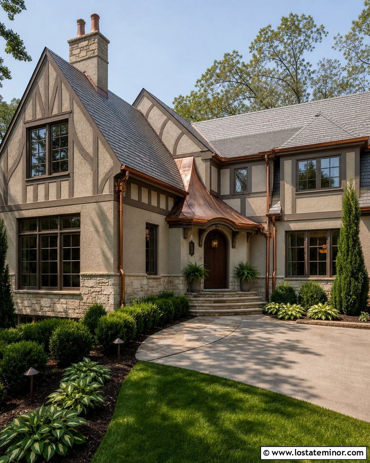 Tan House With Copper Metal Accents - 30 Tan House Design With Accents Ideas