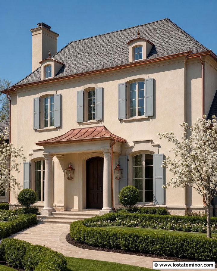 Tan House With Copper Portico - 30 Tan House Design With Portico Ideas