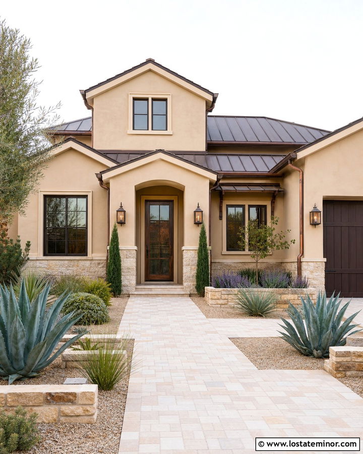 Tan House With Copper Storm Door And Cream Trim - 30 Tan House Design With Storm Door Ideas