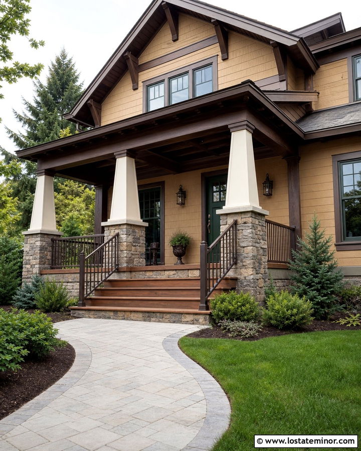 Tan House With Covered Porch Steps - 30 Tan House Design With Steps Ideas