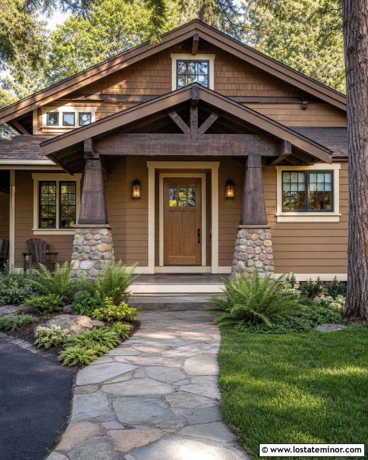 Tan House With Craftsman Entry Door - 30 Tan House Design With Entry Door Ideas
