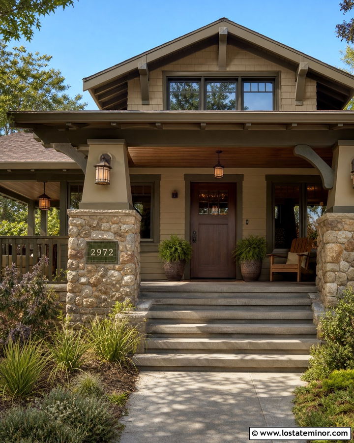 Tan House With Craftsman House Numbers - 30 Tan House Design With House Numbers Ideas