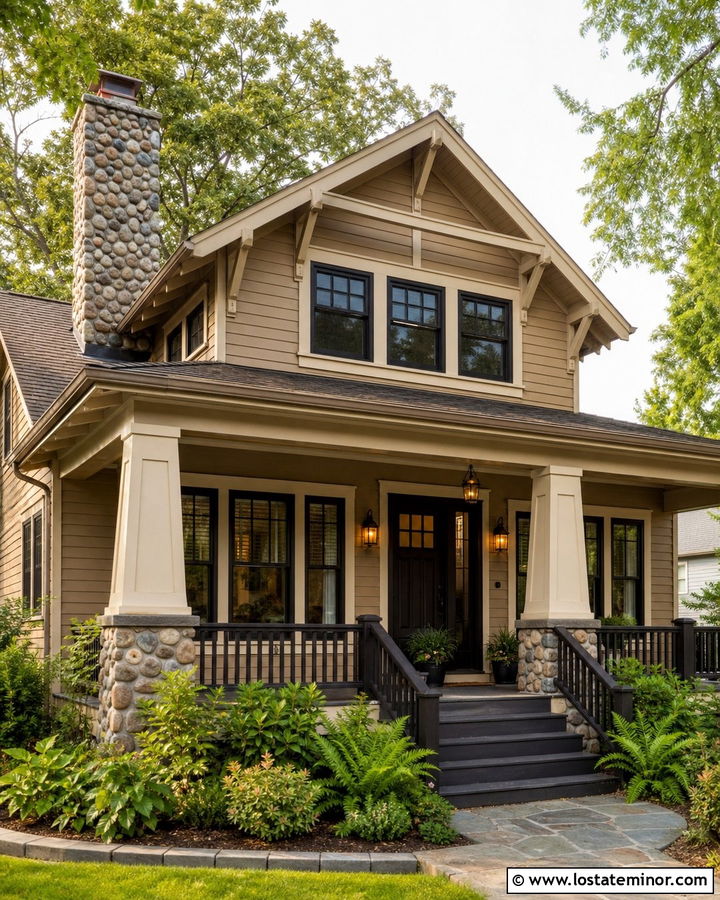 Tan House With Craftsman Window Frames - 30 Tan House Design With Window Frames Ideas