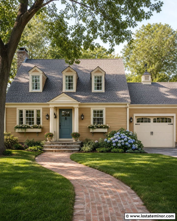 Tan House With Cream Garage Door - 30 Tan House Design With Garage Door Ideas