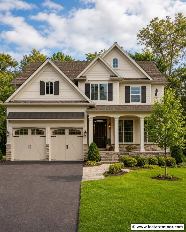 Tan House With Cream Trim And Hickory Shingles - 30 Tan House Design With Shingles Ideas