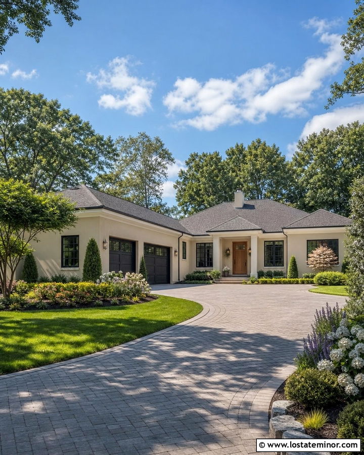 Tan House With Curved Driveway - 30 Tan House Design With Driveway Ideas