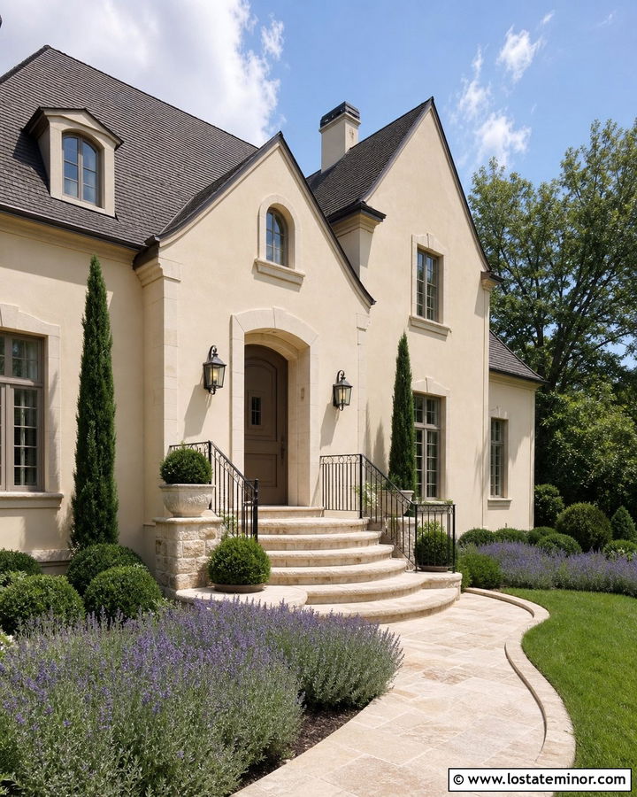 Tan House With Curved Stone Steps - 30 Tan House Design With Steps Ideas