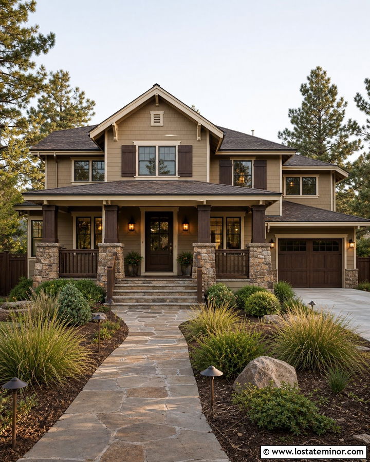Tan House With Dark Brown Fence - 30 Tan House Design With Fence Ideas