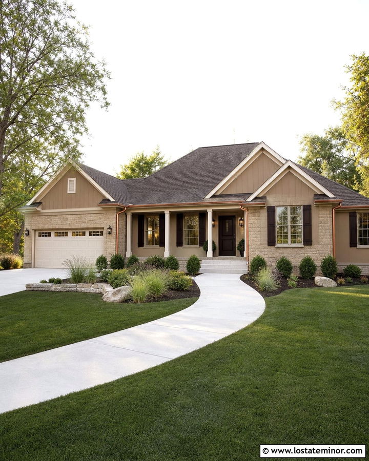 Tan House With Dark Brown Front Door - 30 Tan House Design With Front Door Ideas