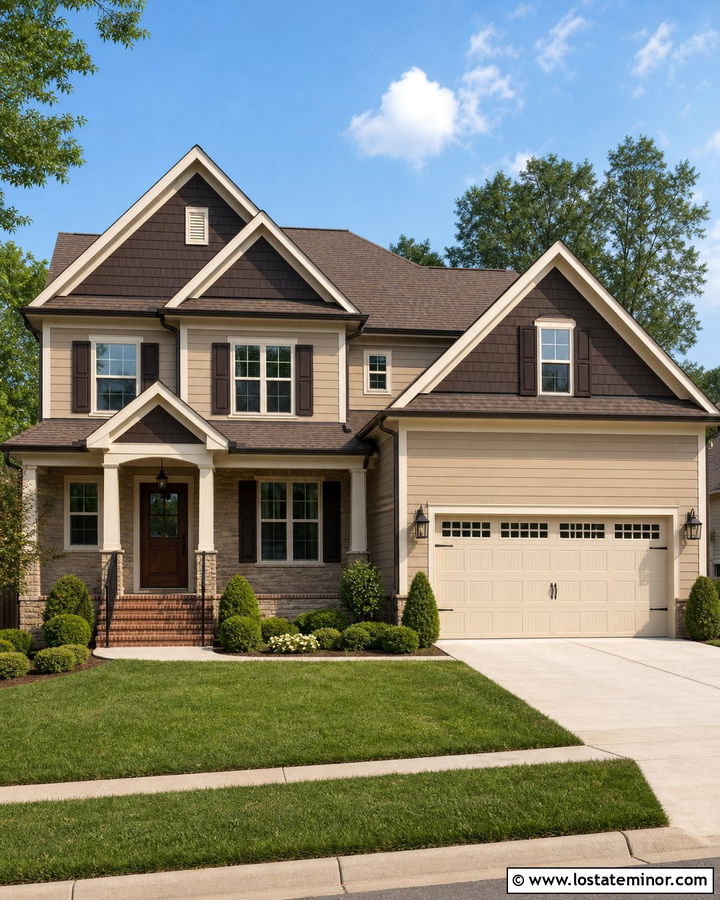 Tan House With Dark Brown Gables - 30 Tan House Design With Gables Ideas