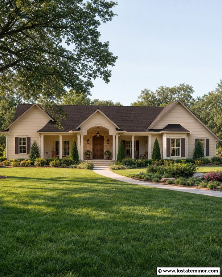 Tan House With Dark Brown Shingle Roof - 30 Tan House Design With Roof Ideas