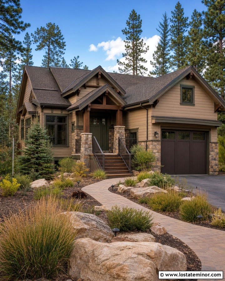 Tan House With Dark Brown Steps - 30 Tan House Design With Steps Ideas
