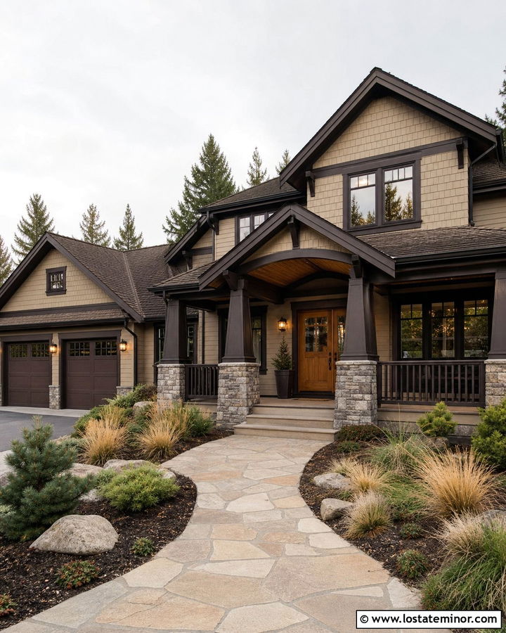 Tan House With Dark Brown Trim - 30 Tan House Design With Trim Ideas