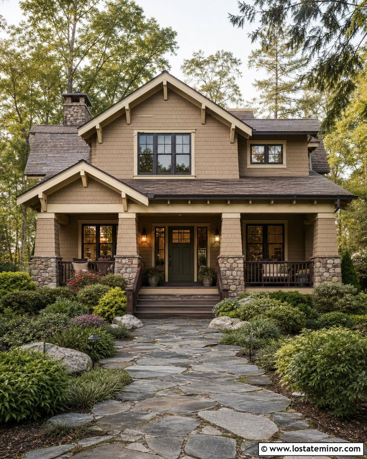 Tan House With Dark Brown Window Frames - 30 Tan House Design With Window Frames Ideas